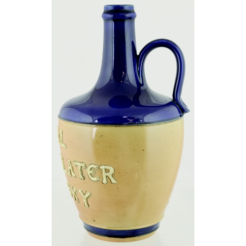 618 - ROYAL OLD BALLATER WHISKY JUG. (WG p 164) 9.25ins tall. Strong dark blue top, lower tan glaze with r... 