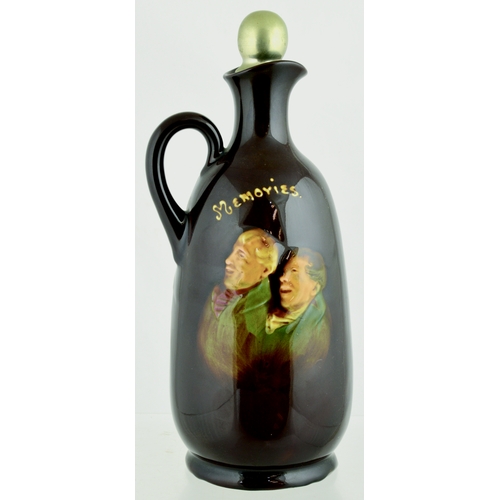 624 - MEMORIES KINGSWARE FLASK. (JL p 31) 10ins tall to top of stopper. Pear shaped flask with six portrai... 