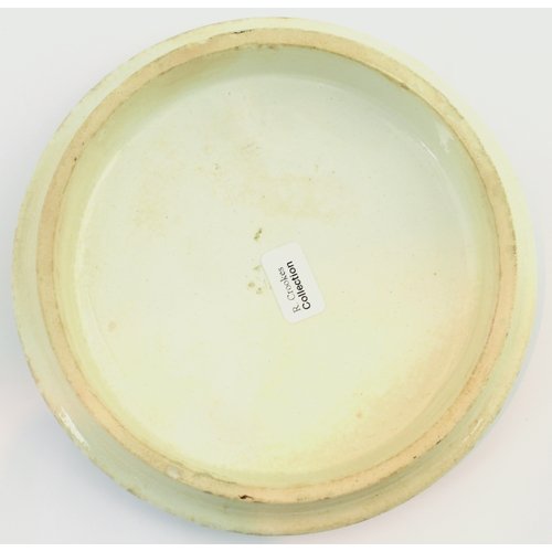 635 - DUTCH RIVER SCENE POT LID. (KM 82) 4.75ins diam. Multicoloured lid probably produced by the Pratt fa... 