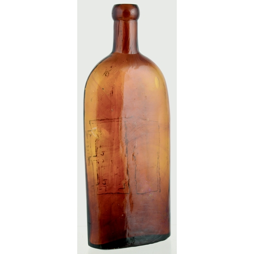 659 - WARNER’S SAFE DIABETES CURE. 10ins tall. Amber glass pint Warners, longer neck, blob lip, embossed W... 