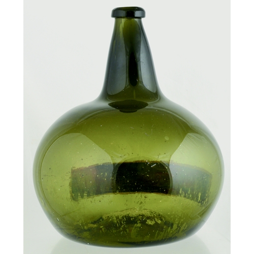 664 - PHARMACY BOTTLE. 11ins tall. Green glass, of shaft and globe form, pharmacy bottle, tapered neck, to... 