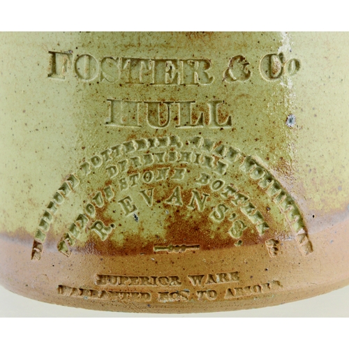 682 - HULL PORTER. 10.5ins tall. Grey/ green slip glaze porter impressed FOSTER & CO/ HILL, Ilkeston Potte... 