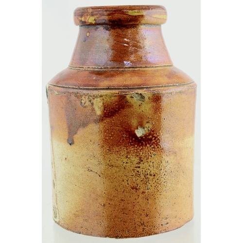 687 - I.C. HOFFMAN PRESERVE JAR. 6.5ins tall, highly variating t.t. salt glaze jar impressed I. C. HOFFMAN... 