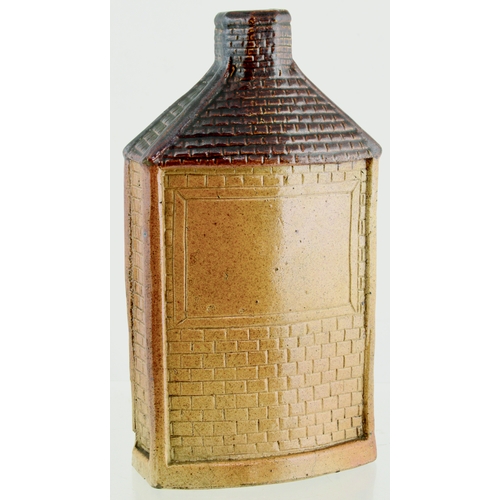 692 - HOUSE REFORM FLASK. (Reform Flasks AB p 23) 7ins tall. T.t, salt glaze flask in the shape of a 3 sto... 