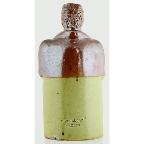 693 - ROBERT PEEL REFORM FLASK. (Reform Flasks AB p33) 8.75ins tall. T.t, salt glaze flask formed as model... 