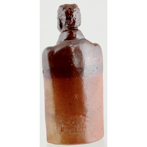 695 - GREYS REFORM FLASK. (Reform Flasks AB p21) 7.5ins tall. T.t, variating salt glaze flask. Formed as G... 