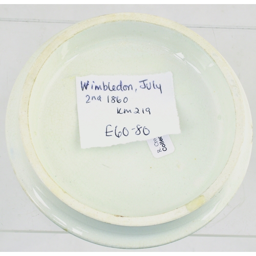 23 - WIMBLEDON, JULY 2ND 1860 POT LID. (KM 219) 4ins diam. Multicoloured Pratt type pot lid showing the i... 