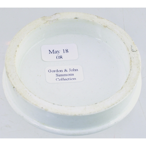 26 - CAMBERWELL COLD CREAM POT LID. 2.5ins diam. Strong black transfer GENUINE/ OTTO OF ROSE/ COLD CREAM/... 