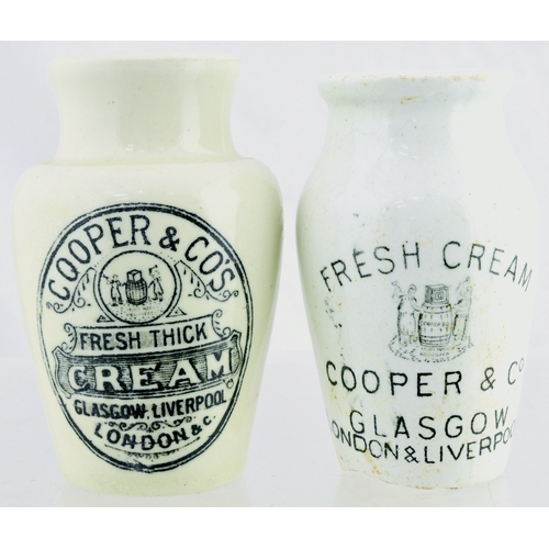 46 - COOPER & CO’s CREAM POT DUO. Tallest 4ins, white glaze, strong black transfer, COOPER & CO’s/ FRESH ... 