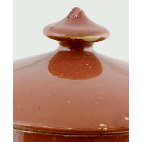 56 - ROWNTREE’S COCOA TEAPOT. 8.75ins, tan coloured, textured centre band with leaf images & brown letter... 