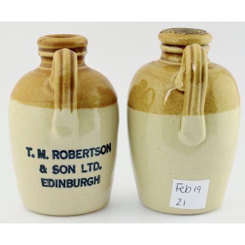 85 - MINIATURE WHISKY FLAGONS. Tallest 3.75ins, t.t, handled, black transfer, one RARE OLD/ SCOTCH/ WHISK... 