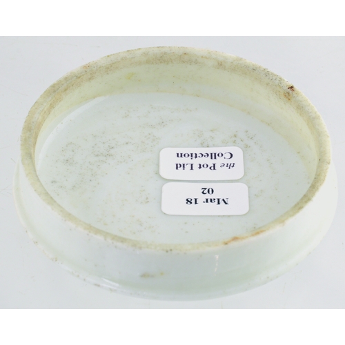 102 - FUKUHARA/ SANITARY TOOTH PASTE POT LID. 2.5ins diam. Most unusual green transferred lid with Japanes... 