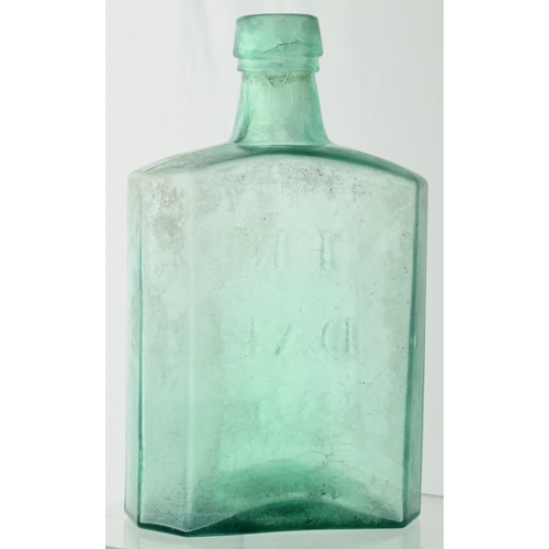 103 - TRUE DAFFYS ELIXIR. 4.5ins tall. Light blue glass, collared lip, bevelled sides. This is a very earl... 