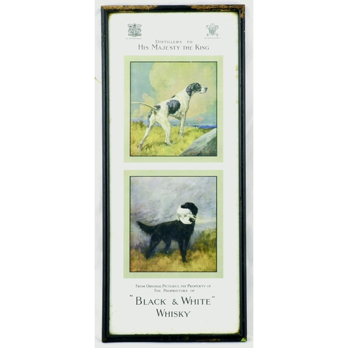 22 - BLACK & WHITE WHISKY FRAMED ADVERT. 17.5 by 7.5ins. Rectangular shape advert depicting two hunting d... 