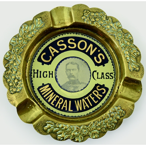 9 - CASSON’S MINERAL WATERS ASHTRAY. 5ins diam. Impressed brass with glass central area advertsing CASSO... 