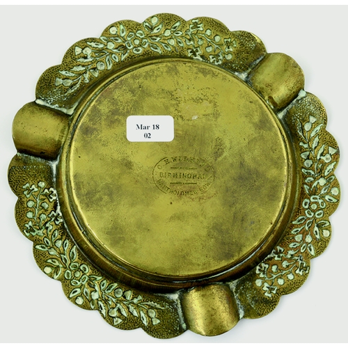 9 - CASSON’S MINERAL WATERS ASHTRAY. 5ins diam. Impressed brass with glass central area advertsing CASSO... 