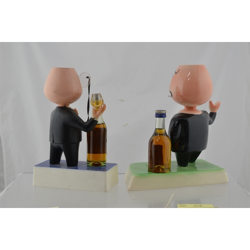 40 - MARTELL BAR BACK FIGURE DUO. Tallest 8ins. One ceramic other plastic figure of monacled gent holding... 