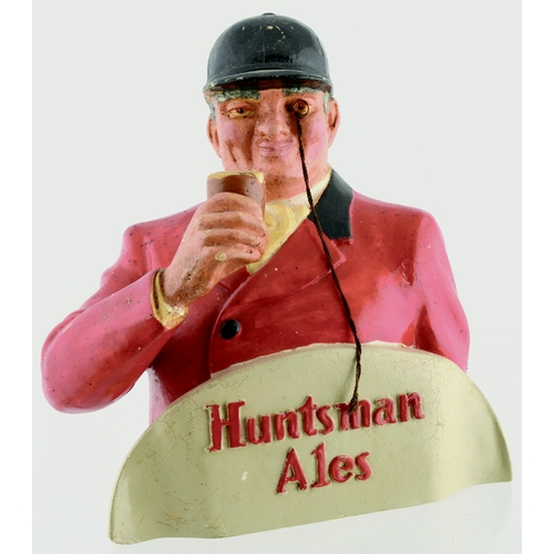 55 - HUNTSMEN ALES BACK BAR FIGURE. 7ins tall. Plaster bust figure of huntsman with drink in hand, plaque... 