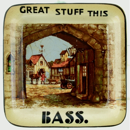 63 - BASS CHANGE TRAYS. 4ins square. Multicoloured change trays with various Inn & comical scenes for Bas... 