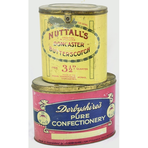 64 - SHOP DISPLAY TINS DUO. Tallest 7.5ins. Large size tin, one for NUTTALLS/ DONCASTER/ BUTTERSCOTCH oth... 