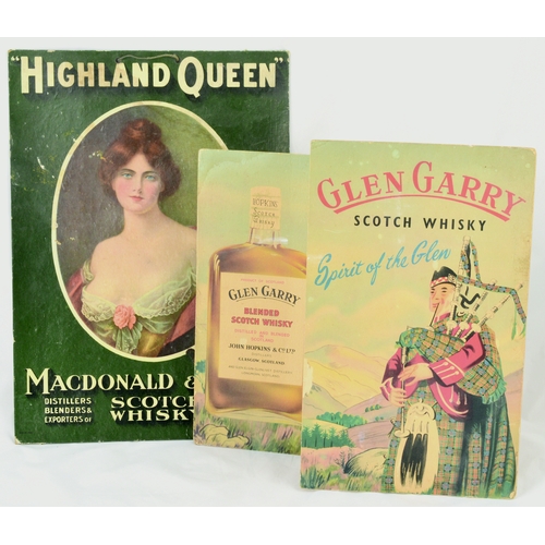 66 - SCOTCH WHISKY SHOWCARDS DUO. Largest 14 by 10ins. Multicoloured showcards one for HIGHLAND QUEEN/ MA... 