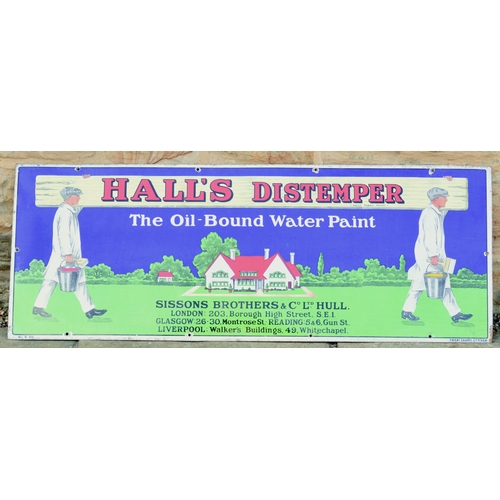 77 - HALLS DISTEMPER ENAMEL SIGN. 48 by 18ins. Multicoloured rectangular enamel sign for HALLS DISTEMPER/... 