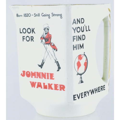 101 - JOHNNIE WALKER WHISKY WATER JUG. 4.75ins tall. Square shape jug, various adverts to four sides inc. ... 