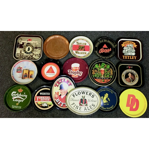 98 - BREWERY TRAYS GROUP. Various shapes, sizes, colours & brands inc. Johnnie Walker, Carling, DD, Watne... 