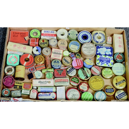 107 - TINS GROUP. Various shapes, sizes & brands inc. mainly cures/ ointments inc. Brooklax, Box’s Indiges... 