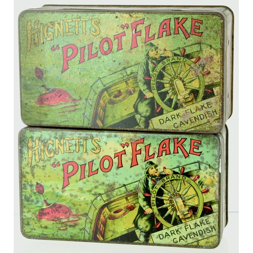 111 - HIGNETT’S PILOT FLAKE TOBACCO TINS DUO. Pair of rectangular shape tins for HIGNETT’S/ PILOT FLAKE wi... 