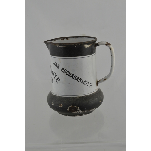 132 - BLACK & WHITE WHISKY WATER JUG. 6ins tall. Enamelled jug with BLACK & WHITE/ WHISKY to front, JAS. B... 