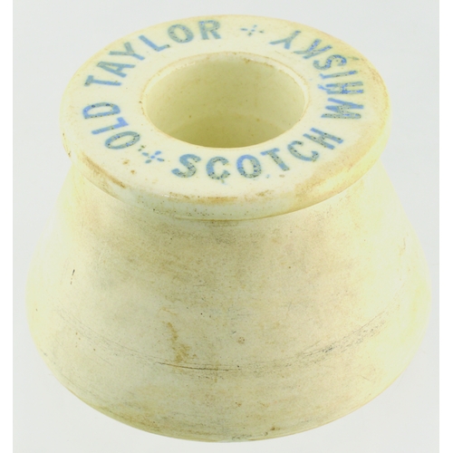 156 - OLD TAYLOR SCOTCH WHISKY MATCHSTRIKER. 3.75ins diam. Small size matchstriker, off white glaze, OLD T... 