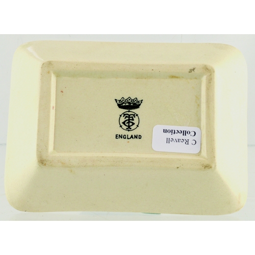 159 - APOLLINARIS ASHTRAY/ CHANGE TRAY? 3.5 by 2.5ins. Rectangular small size, ceramic tray with THE QUEEN... 