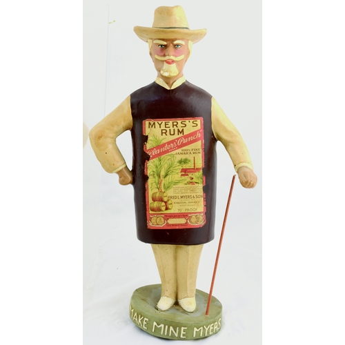 173 - MYERS’S RUM FIGURE. 15.5ins tall. Rubberoid figure, gent holding stick (damaged), stood on plinth wi... 