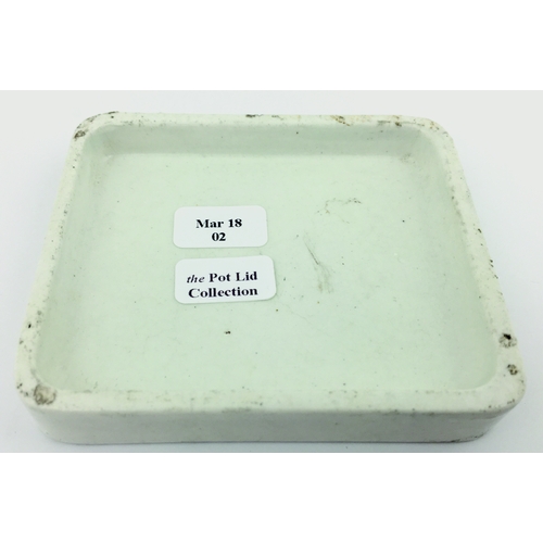 11 - SOUTHPORT TOOTH POWDER POT
LID. (APL, p 452, 120) 3 by 2.5ins. Rectangular
shape pot lid ANTISEPTIC/... 