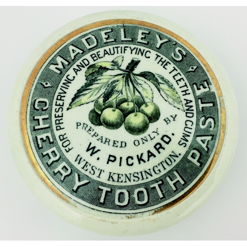 5 - WEST KENSINGTON CHERRY
TOOTH PASTE POT LID. (APL, p366, 40) 3.25ins diam. Large central image of che... 