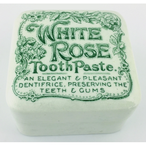 29 - WHITE ROSE TOOTH PASTE POT LID & BASE. (APL, p146, 62) 2.5ins square shape pot lid & base Strong & c... 