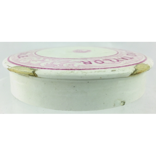 38 - ROCHDALE OINTMENT POT LID.
(APL, p167, 44) 3ins diam. Red/ pink transfer
for E. BAMFORD TAYLOR/ ROCH... 