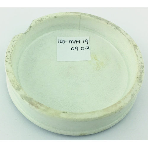 41 - CREWE OINTMENT POT LID. (APL,
p60, 28a) 2.75ins diam. Black transfer for
JOHNSON’S CELEBRATED OINTME... 