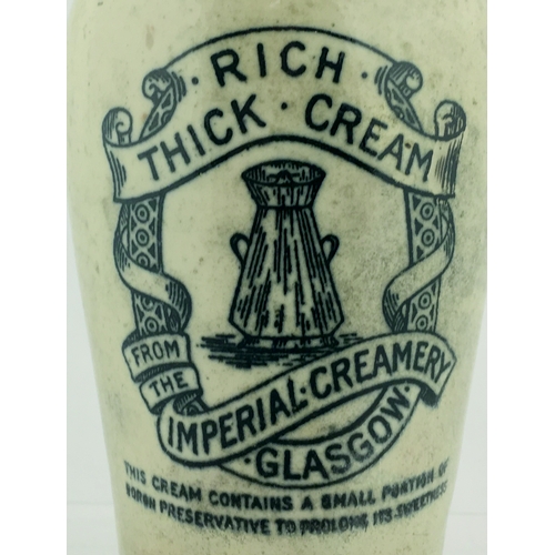 45 - GLASGOW CREAM POT. 4.5ins tall. Green top, black transfer for RICH/ THICK CREAM/ IMPERIAL CREAMERY/ ... 