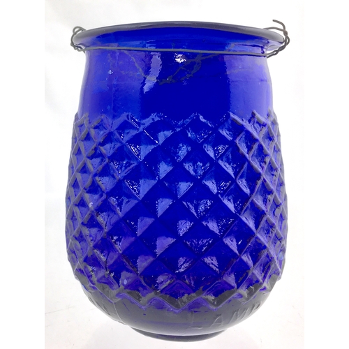 53 - BROCKS ILLUMINATION LAMP. 3.75ins tall. Barrel shape, bright cobalt blue glass with cross
hatched de... 