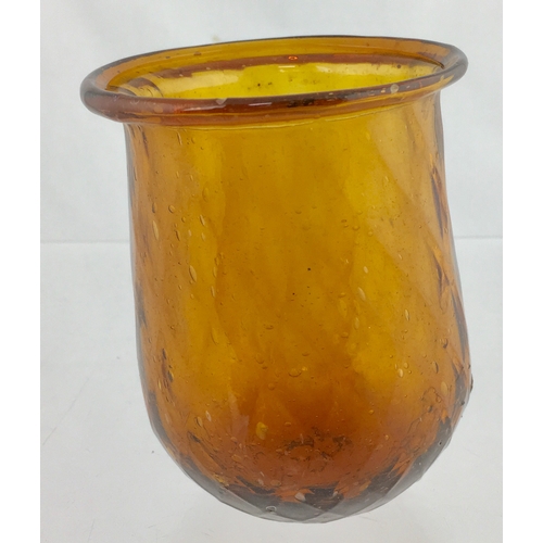 55 - PONTILLED NIGHT LIGHT. 4ins tall. Delightful mid amber coloured glass with quilted diamond
pattern, ... 