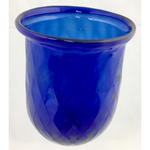 56 - PONTILLED NIGHT LIGHT. 4ins tall. Bright
cobalt blue glass with quilted diamond pattern, flared lip ... 