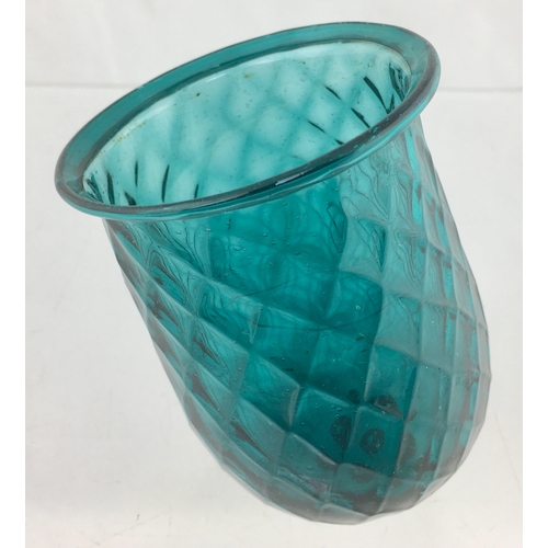 57 - PONTILLED NIGHT LIGHT. 3.75ins tall. Turquoise glass with quilted diamond pattern
& colour swirls in... 