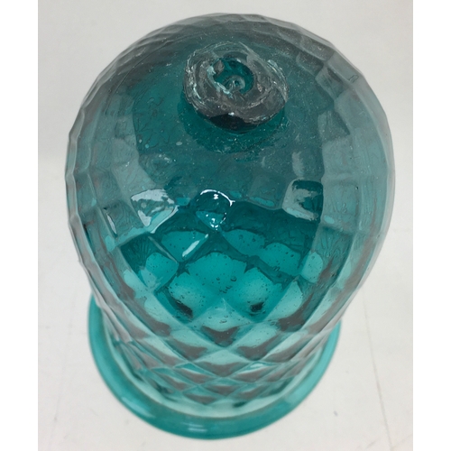 57 - PONTILLED NIGHT LIGHT. 3.75ins tall. Turquoise glass with quilted diamond pattern
& colour swirls in... 