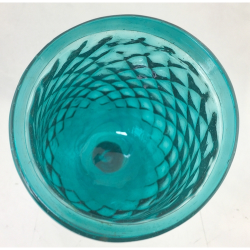 57 - PONTILLED NIGHT LIGHT. 3.75ins tall. Turquoise glass with quilted diamond pattern
& colour swirls in... 