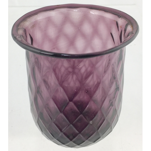 58 - PONTILLED NIGHT LIGHT. 3.25ins tall. Amethyst glass with quilted diamond pattern,
flared lip & base ... 