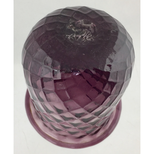 58 - PONTILLED NIGHT LIGHT. 3.25ins tall. Amethyst glass with quilted diamond pattern,
flared lip & base ... 