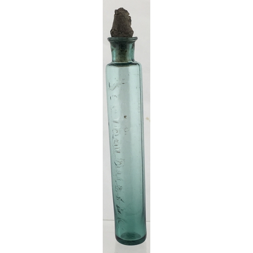 72 - DICEY (DAFFY) & CO PONTILLED MEDICINE BOTTLE. 6.25ins tall. Delightful aqua, almost turquoise colour... 