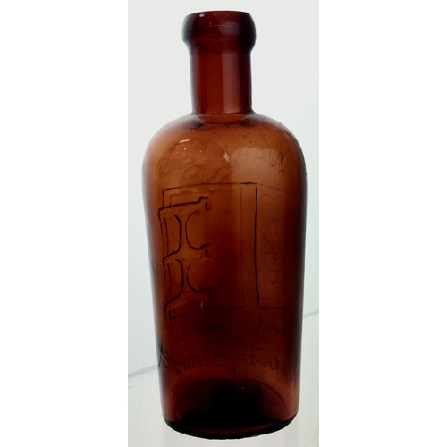 75 - WARNERS SAFE COMPOUND. 6ins tall. Amber glass, heavily embossed WARNER’S/ SAFE/ COMPOUND with the fa... 